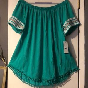 HANNAH off-shoulder turquoise blouse